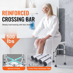 Shower Chair, Adjustable Height Shower Stool with Crossbar Support, Shower Seat for Inside Shower or Tub, Non-Slip Bench Bathtub Stool Seat for Elderly Disabled Handicap, 226.8 kg Capacity