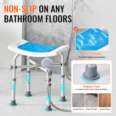 Shower Chair, Adjustable Height Shower Stool with Crossbar Support, Shower Seat for Inside Shower or Tub, Non-Slip Bench Bathtub Stool Seat for Elderly Disabled Handicap, 226.8 kg Capacity