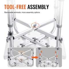 Shower Chair, Adjustable Height Shower Stool with Crossbar Support, Shower Seat for Inside Shower or Tub, Non-Slip Bench Bathtub Stool Seat for Elderly Disabled Handicap, 226.8 kg Capacity