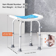 Shower Chair, Adjustable Height Shower Stool, Shower Seat for Inside Shower or Tub, Non-Slip Bench Bathtub Stool Seat for Elderly Disabled Handicap, 158.8 kg Capacity