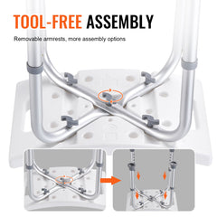 Shower Chair, Adjustable Height Shower Stool, Shower Seat for Inside Shower or Tub, Non-Slip Bench Bathtub Stool Seat for Elderly Disabled Handicap, 158.8 kg Capacity