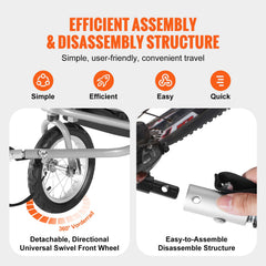 Bike Trailer for Toddlers, Kids, Double Seat, 45 kg Load, 2-In-1 Canopy Carrier Converts to Stroller, Tow Behind Foldable Child Bicycle Trailer with Universal Bicycle Coupler, Orange and Gray