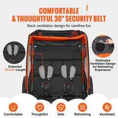 Bike Trailer for Toddlers, Kids, Double Seat, 45 kg Load, 2-In-1 Canopy Carrier Converts to Stroller, Tow Behind Foldable Child Bicycle Trailer with Universal Bicycle Coupler, Orange and Gray
