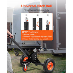 Trailer Dolly, 1500lbs Tongue Weight Capacity, 2 in 1 Trailer Mover with 2 in Ball, 16 in Pneumatic Tires and Universal Wheel, Portable Tow Dolly for Moving Car RV Trailer