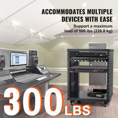 12U AV Rack Stand, 136.08kg Capacity, Network Stereo Recording Studio Rack with Lockable Caster Wheels Round & Square Holes, Special Vent for 482.6 mm Audio Video Musical & IT Equipment Mounting