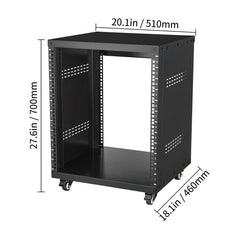 12U AV Rack Stand, 136.08kg Capacity, Network Stereo Recording Studio Rack with Lockable Caster Wheels Round & Square Holes, Special Vent for 482.6 mm Audio Video Musical & IT Equipment Mounting