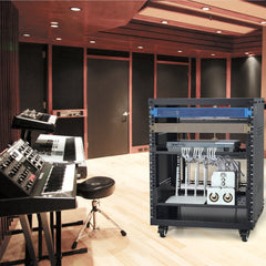 12U AV Rack Stand, 136.08kg Capacity, Network Stereo Recording Studio Rack with Lockable Caster Wheels Round & Square Holes, Special Vent for 482.6 mm Audio Video Musical & IT Equipment Mounting