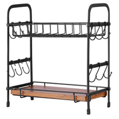 2 Tier Coffee Bar Organizer for Countertop w/ 12 Movable Hooks Mug Holder