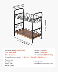 2 Tier Coffee Bar Organizer for Countertop w/ 12 Movable Hooks Mug Holder