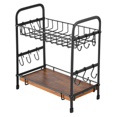 2 Tier Coffee Bar Organizer for Countertop w/ 12 Movable Hooks Mug Holder