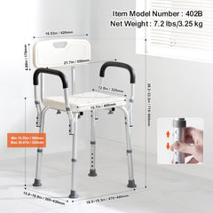 Shower Chair, Shower Seat with Back, Adjustable Height Shower Stool, Shower Chair for Inside Shower Bathtub, Non-slip Bathroom Bench Bath Chair for Elderly Disabled Handicap, 158.8 kg Capacity