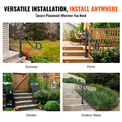 Single Post Handrail for Outdoor 1-3 Steps, 40.5" L x 35.4" H Metal Bent Stair Handrails, Floor Mounted Carbon Steel Stair Railing, U-Shaped Post Grab Rails with 2 Anti-Skid Crossbar for Garage