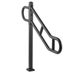 Single Post Handrail for Outdoor 1-3 Steps, 40.5" L x 35.4" H Metal Bent Stair Handrails, Floor Mounted Carbon Steel Stair Railing, U-Shaped Post Grab Rails with 2 Anti-Skid Crossbar for Garage