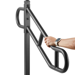 Single Post Handrail for Outdoor 1-3 Steps, 40.5" L x 35.4" H Metal Bent Stair Handrails, Floor Mounted Carbon Steel Stair Railing, U-Shaped Post Grab Rails with 2 Anti-Skid Crossbar for Garage