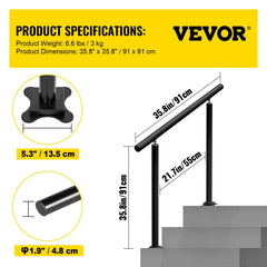 Handrail Outdoor Stairs, 3ft, 34 Inch Outdoor Handrail, Outdoor Stair Railing Adjustable from 0 to 60 Degrees Handrail for Stairs Outdoor Black Aluminum Stair Railing for Garden, Office Area