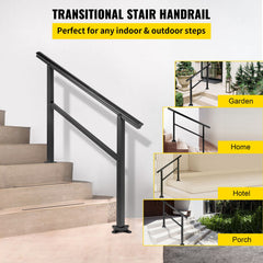 Handrail Outdoor Stairs 47.6 X 35.2 Inch Outdoor Handrail Outdoor Stair Railing Adjustable from 0 to 30 Degrees Handrail for Stairs Outdoor Aluminum Black Stair Railing Fit 3-4 Steps