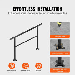 Handrail Outdoor Stairs 47.6 X 35.2 Inch Outdoor Handrail Outdoor Stair Railing Adjustable from 0 to 30 Degrees Handrail for Stairs Outdoor Aluminum Black Stair Railing Fit 3-4 Steps