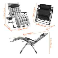 Zero Gravity Chair, 33 inch Zero Gravity Recliner Lounge Chair for Indoor and Outdoor, Adjustable Anti Gravity Chair with Cushion, Headrest, Footrest, and Cupholder, 500 lbs, Gray