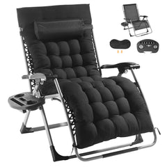 Zero Gravity Chair, 33 inch Zero Gravity Recliner Lounge Chair for Indoor and Outdoor, Adjustable Anti Gravity Chair with Cushion, Headrest, Footrest, and Cupholder, 500 lbs, Black