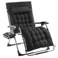 Zero Gravity Chair, 33 inch Zero Gravity Recliner Lounge Chair for Indoor and Outdoor, Adjustable Anti Gravity Chair with Cushion, Headrest, Footrest, and Cupholder, 500 lbs, Black