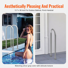 Pool Handrail,36 x 13 inch Pool Railing, Aluminum with Base Plate for Indoor/Outdoor Pools, Humanized Swimming Pool Safety Railing for Decks, Rust-Proof Grab Bar with Accessories for Spas Docks