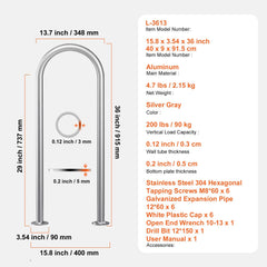 Pool Handrail,36 x 13 inch Pool Railing, Aluminum with Base Plate for Indoor/Outdoor Pools, Humanized Swimming Pool Safety Railing for Decks, Rust-Proof Grab Bar with Accessories for Spas Docks