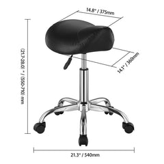 Saddle Rolling Stool, PU Leather Rolling Stool with Wheels, 360° Swivel Drafting Stool with Thickened Cushion, Height Adjustable Rolling Work SPA Stool, for Office, Home, Salon & Bar, Black