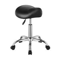 Saddle Rolling Stool, PU Leather Rolling Stool with Wheels, 360° Swivel Drafting Stool with Thickened Cushion, Height Adjustable Rolling Work SPA Stool, for Office, Home, Salon & Bar, Black