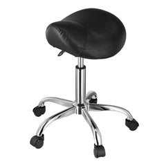 Saddle Rolling Stool, PU Leather Rolling Stool with Wheels, 360° Swivel Drafting Stool with Thickened Cushion, Height Adjustable Rolling Work SPA Stool, for Office, Home, Salon & Bar, Black