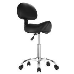 Saddle Rolling Stool, PU Leather Rolling Stool with Backrest, 360° Swivel Drafting Stool with Thickened Cushion, Height Adjustable Rolling Work SPA Stool, for Office, Home, Salon & Bar, Black