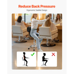 Saddle Rolling Stool, PU Leather Rolling Stool with Backrest, 360° Swivel Drafting Stool with Thickened Cushion, Height Adjustable Rolling Work SPA Stool, for Office, Home, Salon & Bar, Black