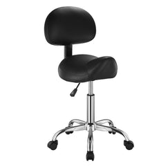 Saddle Rolling Stool, PU Leather Rolling Stool with Backrest, 360° Swivel Drafting Stool with Thickened Cushion, Height Adjustable Rolling Work SPA Stool, for Office, Home, Salon & Bar, Black