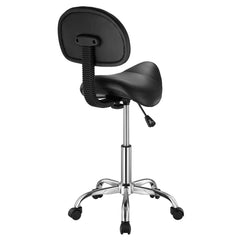 Saddle Rolling Stool, PU Leather Rolling Stool with Backrest, 360° Swivel Drafting Stool with Thickened Cushion, Height Adjustable Rolling Work SPA Stool, for Office, Home, Salon & Bar, Black