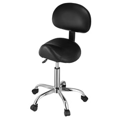 Saddle Rolling Stool, PU Leather Rolling Stool with Backrest, 360° Swivel Drafting Stool with Thickened Cushion, Height Adjustable Rolling Work SPA Stool, for Office, Home, Salon & Bar, Black