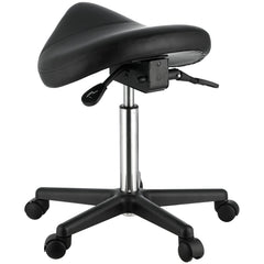 Saddle Stool with Wheels, 400 LBS Weight Capacity Ergonomic Rolling Saddle Stool, Height Adjustable Thickened PU Leather Swivel Saddle Stools Chair for Salon, Spa, Tattoo, Clinic, Black