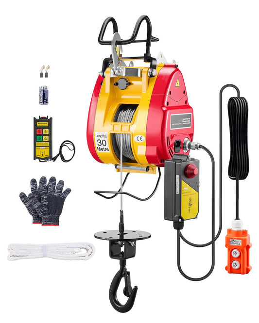 2-in-1 Electric Hoist Winch, 500 KG Capacity, 1800W Portable Power Winch, 30 m Lifting Height, 11 m/min with Wire and Wireless Remote Control, for Garage, Warehouse, Factory Lifting Towing