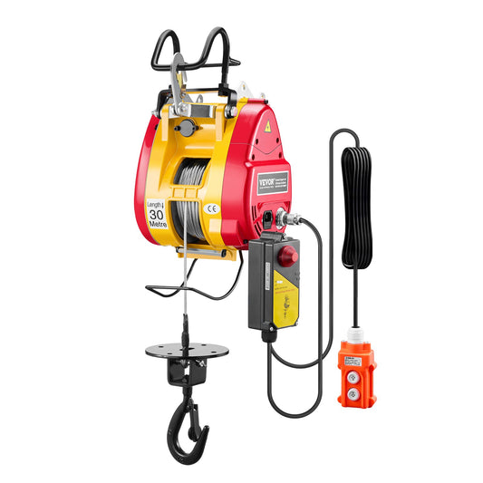 2-in-1 Electric Hoist Winch, 500 KG Capacity, 1800W Portable Power Winch, 30 m Lifting Height, 11 m/min with Wire and Wireless Remote Control, for Garage, Warehouse, Factory Lifting Towing