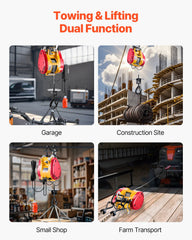 2-in-1 Electric Hoist Winch, 500 KG Capacity, 1800W Portable Power Winch, 30 m Lifting Height, 11 m/min with Wire and Wireless Remote Control, for Garage, Warehouse, Factory Lifting Towing