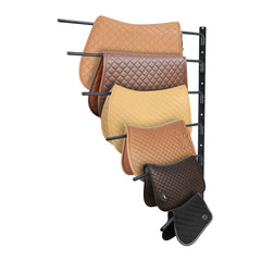Wall Mounted Saddle Rack, 30.9 x 29.9 x 5.5 in, Swing Out Saddle Holder, Six Tiers Horse Saddle Stand, Space Saving Horse Pad and Blanket Rack for Tack Room Organization Trailer Accessories