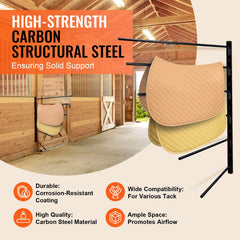 Wall Mounted Saddle Rack, 30.9 x 29.9 x 5.5 in, Swing Out Saddle Holder, Six Tiers Horse Saddle Stand, Space Saving Horse Pad and Blanket Rack for Tack Room Organization Trailer Accessories