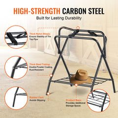 Folding Saddle Rack, 28 x 19 x 37.5 in, Freestanding Horse Saddle Stand, Portable Horse Blanket Holder, Heavy Duty Steel Saddle Rack for English & Western Saddles, Tack Storage, Black