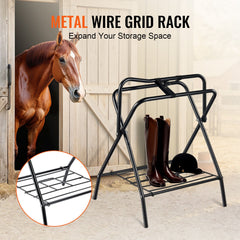 Folding Saddle Rack, 28 x 19 x 37.5 in, 2 Packs Freestanding Horse Saddle Stand, Portable Horse Blanket Holder, Heavy Duty Steel Saddle Rack for English & Western Saddles, Tack Storage, Black