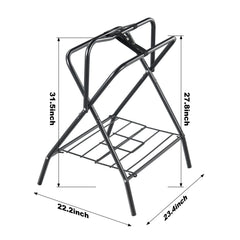 Folding Saddle Rack, 28 x 19 x 37.5 in, 2 Packs Freestanding Horse Saddle Stand, Portable Horse Blanket Holder, Heavy Duty Steel Saddle Rack for English & Western Saddles, Tack Storage, Black
