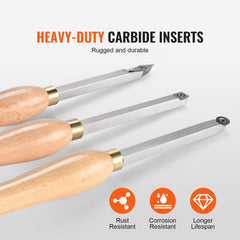 Wood Lathe Chisel Set, 3 PCS Woodworking Turning Tools, Includes Square, Round, Diamond Carbide Blades, 20 cm Comfortable Grip Handles, Wood Chisel Set with Wooden Box For Turning Pens or Small