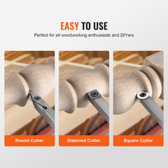 Wood Lathe Chisel Set, 3 PCS Woodworking Turning Tools, Includes Square, Round, Diamond Carbide Blades, 20 cm Comfortable Grip Handles, Wood Chisel Set with Wooden Box For Turning Pens or Small