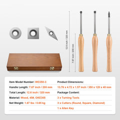 Wood Lathe Chisel Set, 3 PCS Woodworking Turning Tools, Includes Square, Round, Diamond Carbide Blades, 20 cm Comfortable Grip Handles, Wood Chisel Set with Wooden Box For Turning Pens or Small