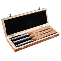Wood Lathe Chisel Set, 3 PCS Woodworking Turning Tools, Includes Square, Round, Diamond Carbide Blades, 20 cm Comfortable Grip Handles, Wood Chisel Set with Wooden Box For Turning Pens or Small