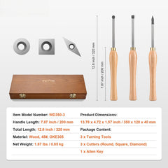 Wood Lathe Chisel Set, 3 PCS Woodworking Turning Tools, Includes Square, Round, Diamond Carbide Blades, 20 cm Comfortable Grip Handles, Wood Chisel Set with Wooden Box For Turning Pens or Small