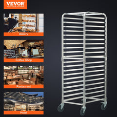 Bun Pan Rack, 20-Tier Commercial Bakery Racks with Brake Wheels, Aluminum Racking Trolley Storage for Half & Full Sheet, Speed Rack For Kitchen Home, Bread Baking Equipment, 660x517x1767 mm