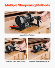 Multi-Grind Sharpening System, Vari-Grind Pro Sharpening Jig Kit for 6" & 8" Bench Grinders – with Platform, Long Support Arm & Fingernail Gouge Jig, for Chisels, Woodturning, Plane Irons
